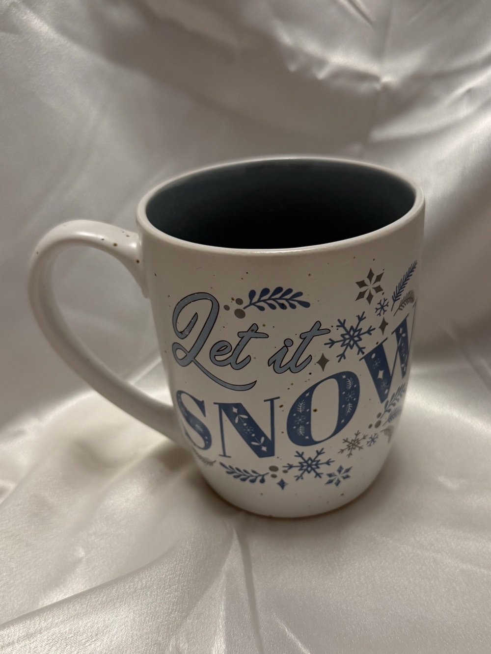 Peppermint and Pine Let It Snow Blue and White Mug